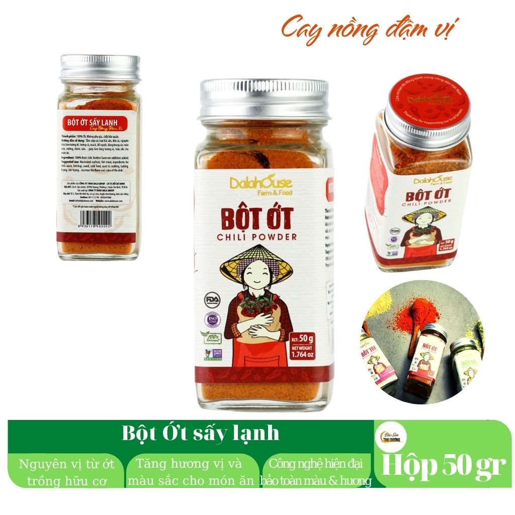 Ớt bột hữu cơ sấy lạnh Dalahouse 50gr - Nguyên màu, nguyên mùi, nguyên vị, Tiện dụng