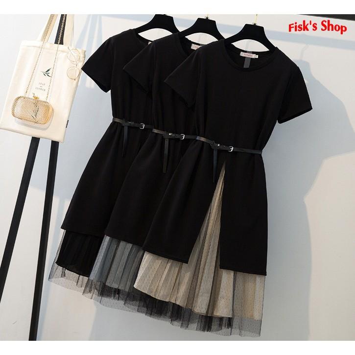 Set váy phông xẻ phối váy ren
