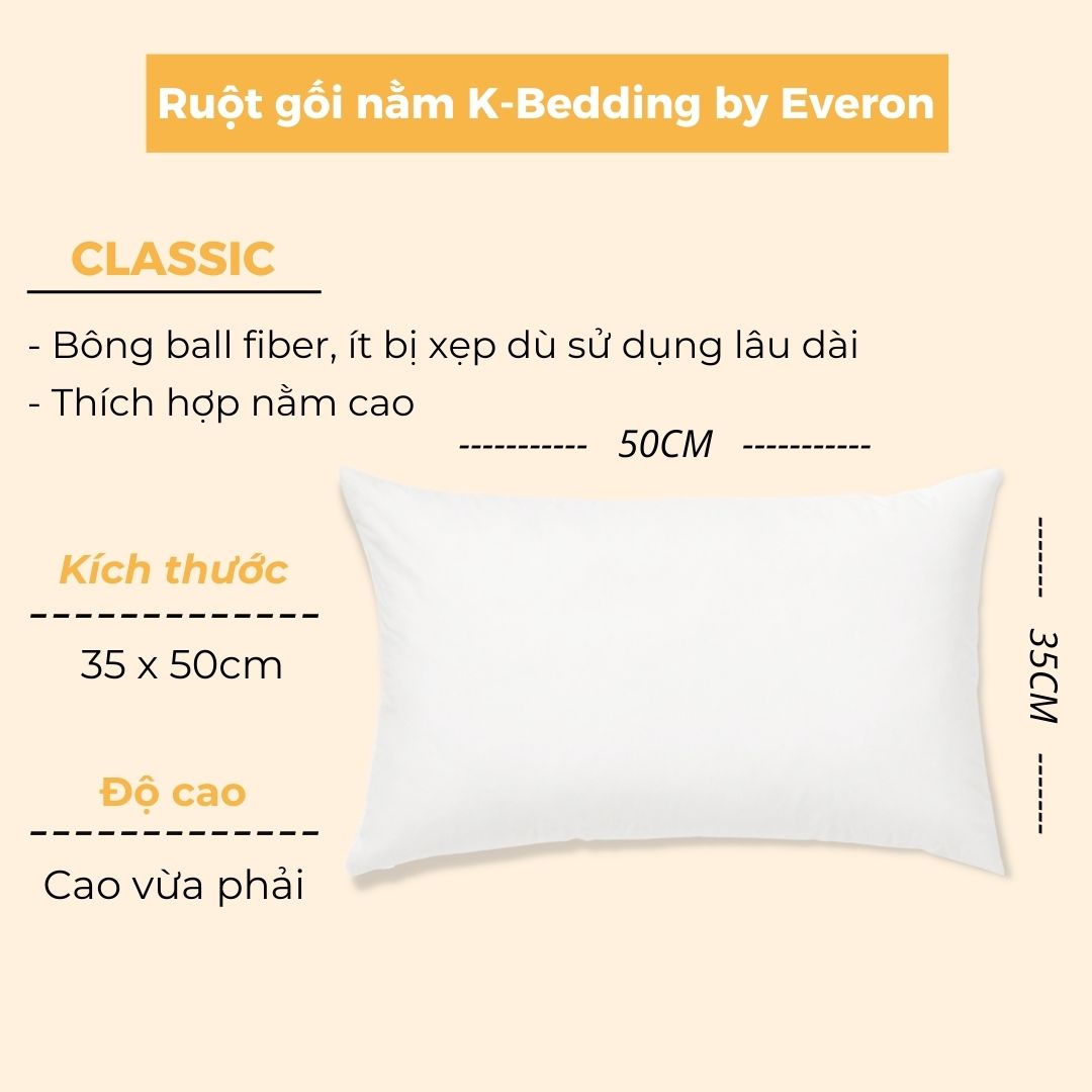 Ruột Gối Nằm K-Bedding by Everon - Trắng, Gối Cao 