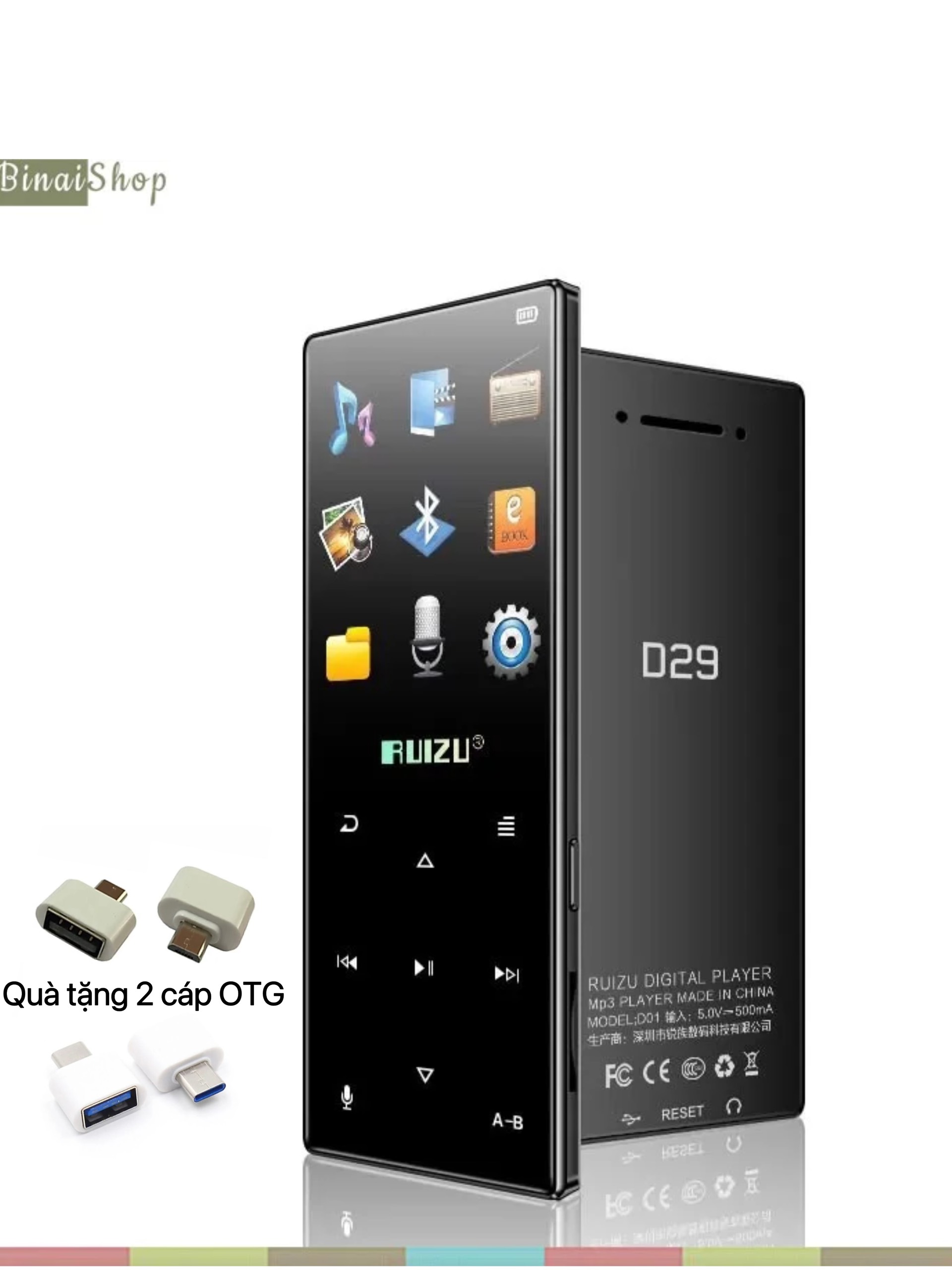 Ruizu D29- Tặng 2 cáp chuyển OTG - Máy Nghe Nhạc Lossless- Hàng chính hãng