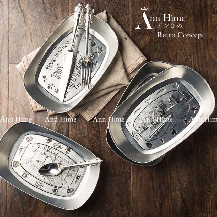 Khay Đựng Đồ Ăn, Bánh Ngọt,Hoa Quả Bằng Inox Họa Tiết Vintage