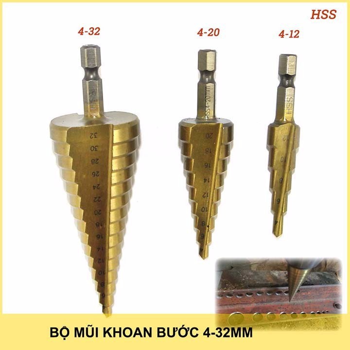 bộ 3 mũi khoan bước tháp 4-32mm