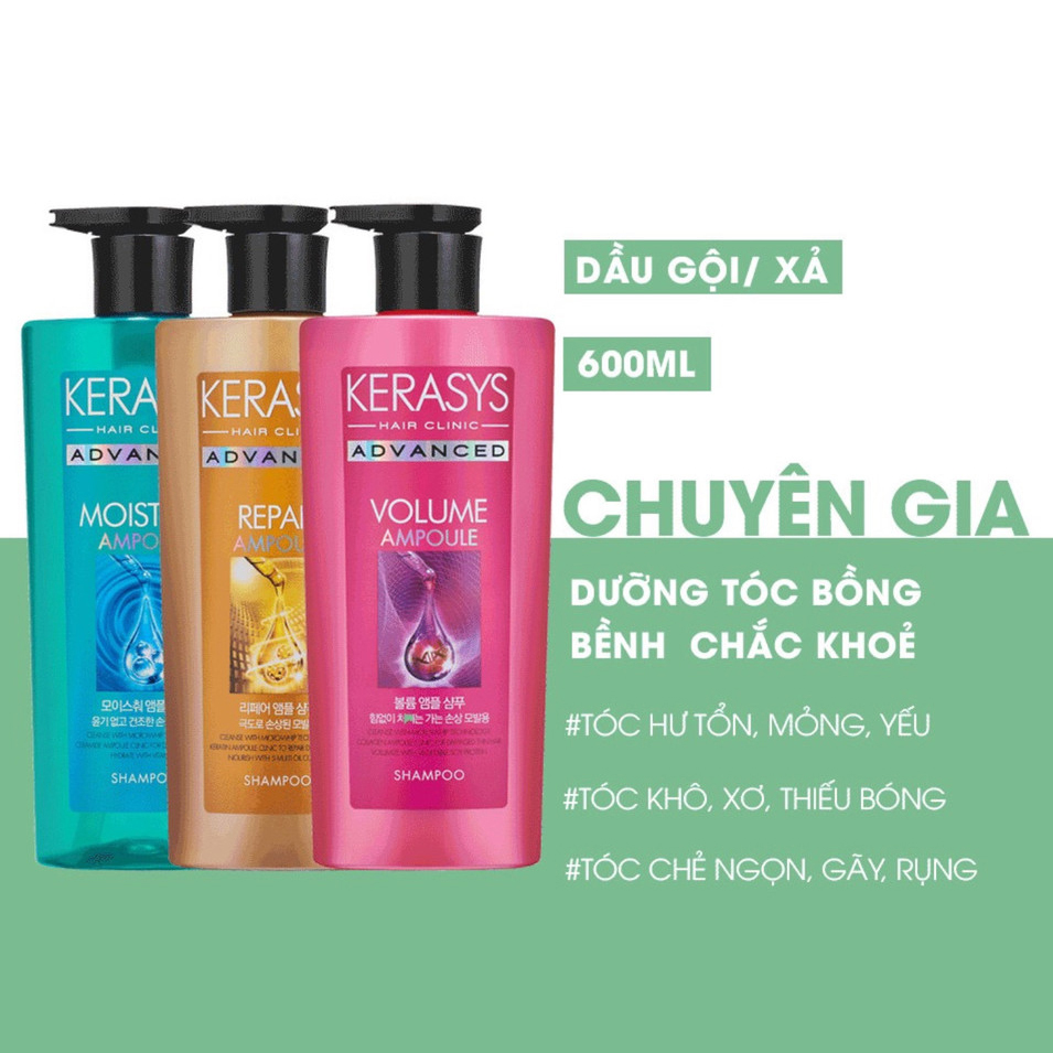 Dầu Gội, Xả Kerasys Advance Giúp Tóc Suôn Mượt , Làm Sạch Da Dầu , Giữa Ẩm , Chăm Sóc Tóc Từ Sâu Bên Trong 600ml