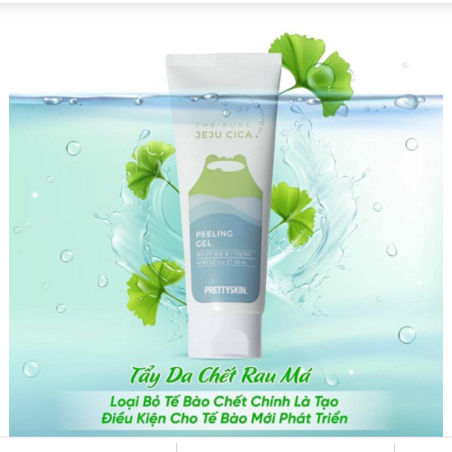 Tẩy Da Chết Rau Má Làm Sáng Da Giảm Mụn Đầu Đen Pretty Skin The Pure Jeju Cica Peeling Gel 150ml tặng móc khóa