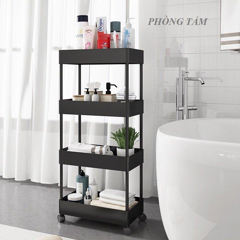 Kệ Đựng Đồ Đa Năng 4 Tầng Nhựa ABS Có Bánh Xe Di Chuyển