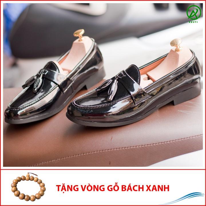 Giày Lười Nam Chuông Da Bóng Sang Trọng Đế Khâu Cao Cấp - M512(GB)- Kèm Vòng Gỗ BÁch Xanh