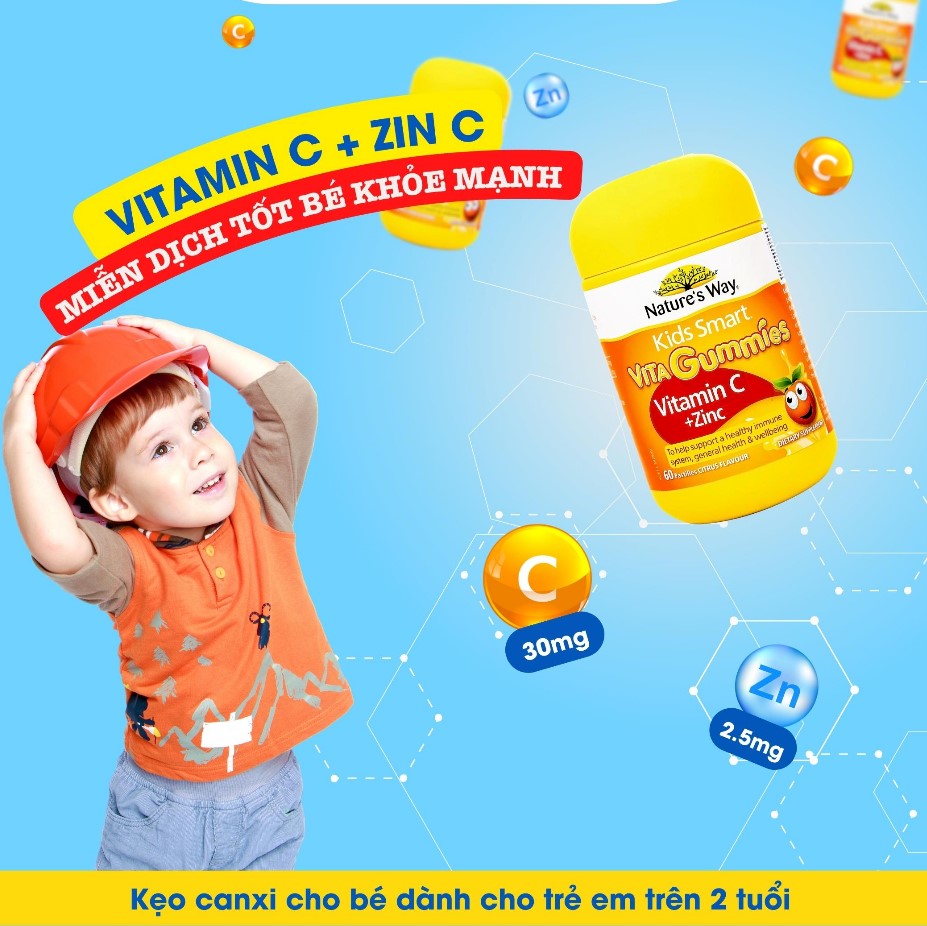 Kẹo Dẻo Canxi Cho Bé Nature’s Way Kids Smart Vita Gummies Calcium + Vitamin D Lọ 60 Viên