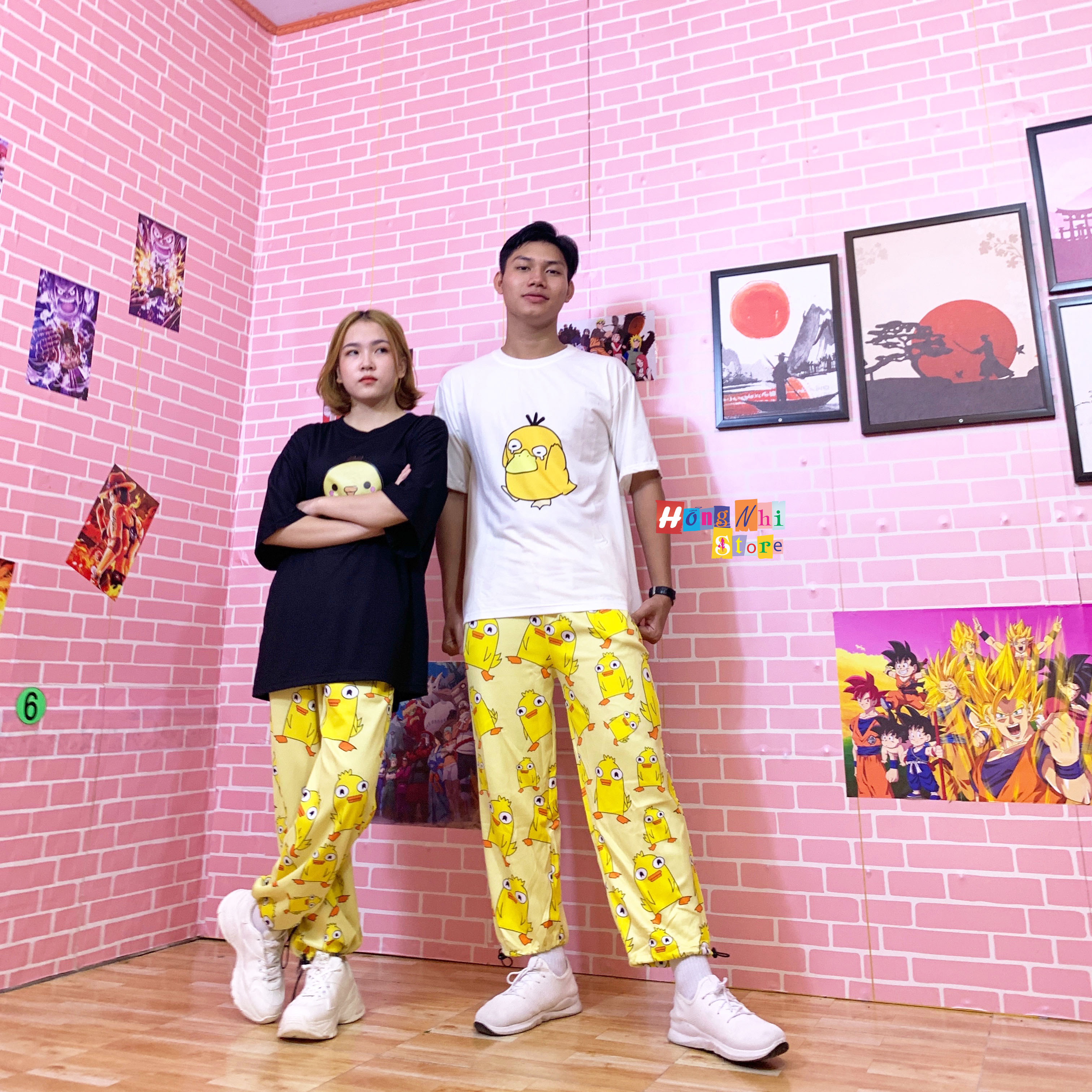 Quần Hoạt Hình Dài Dây Rút Lai Vịt Vàng Cartoon Pant Oversize Ulzzang Unisex - MM