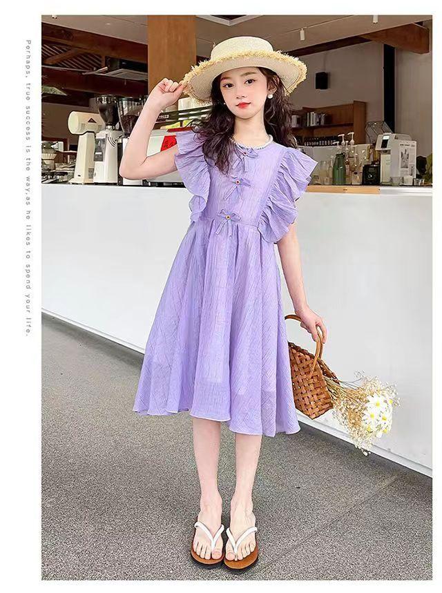 CHENGRUI Cô gái ăn mặc mùa hè 2023 phong cách phương Tây trẻ em chiffon lưới váy công chúa màu đỏ thời trang cô gái không tay váy ẩm ướt