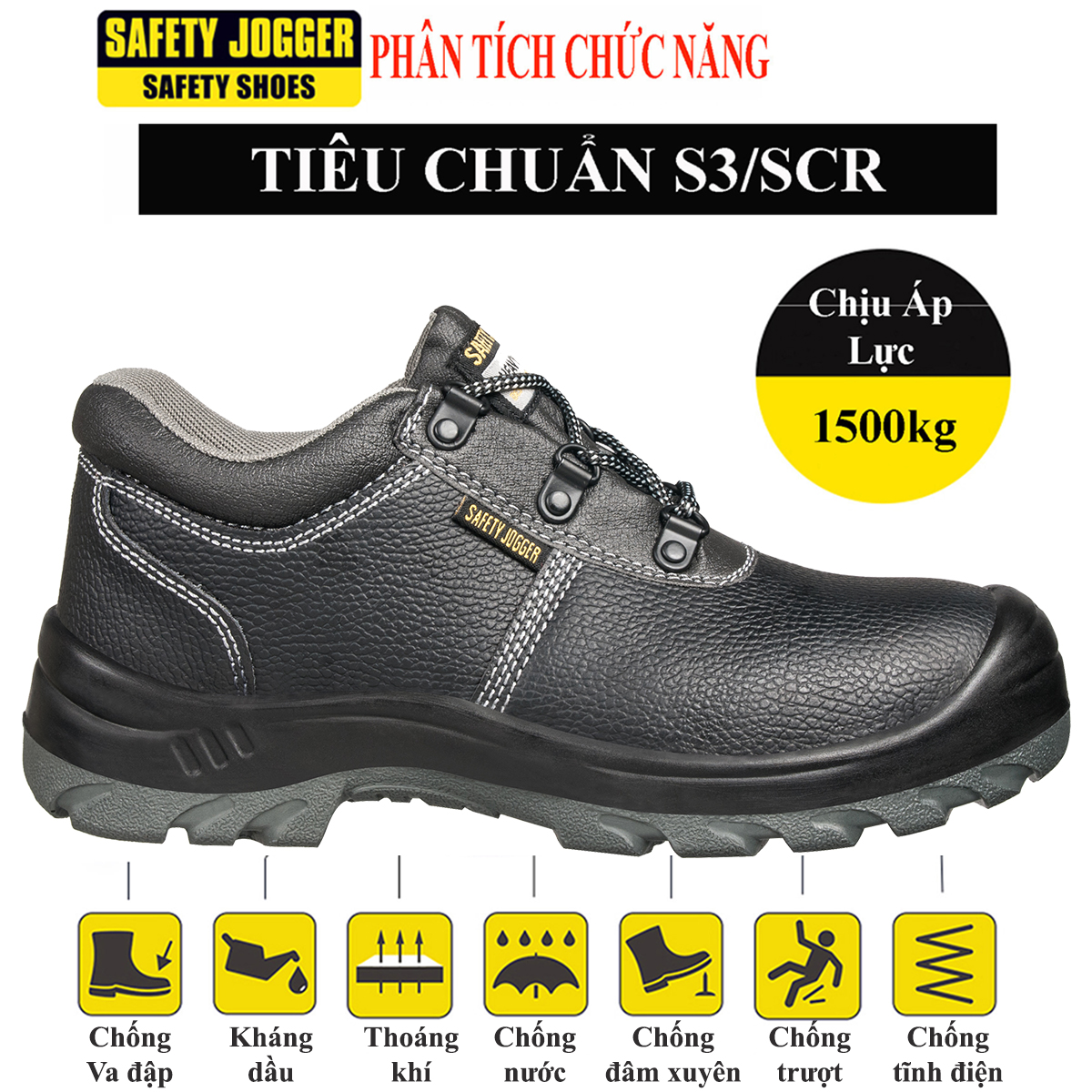 Giày bảo hộ lao động nam Jogger Bestrun S3 da bò, chống đinh/ nước/ trượt Giày công trình, nhà máy, form thể thao- XSAFE