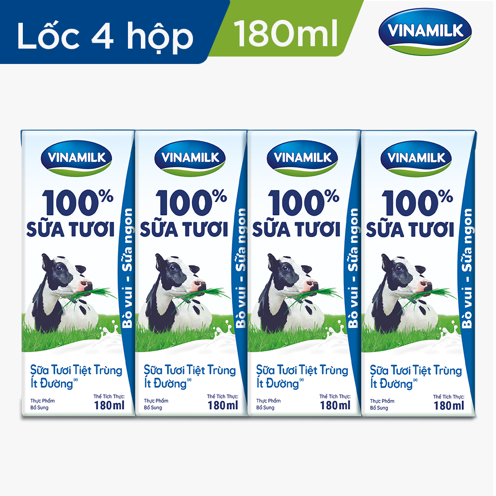 Thùng 48 Hộp Sữa Tươi Tiệt Trùng Vinamilk 100% Ít Đường (180ml)