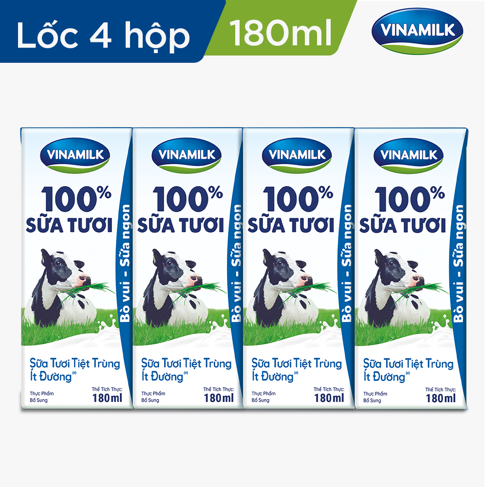 THÙNG 48 HỘP SỮA TƯƠI TIỆT TRÙNG VINAMILK 100% ÍT ĐƯỜNG 180ML