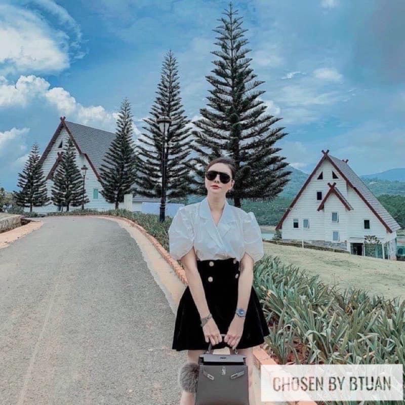 Quần nhung phồng cạp cao - quần có túi và lót trong