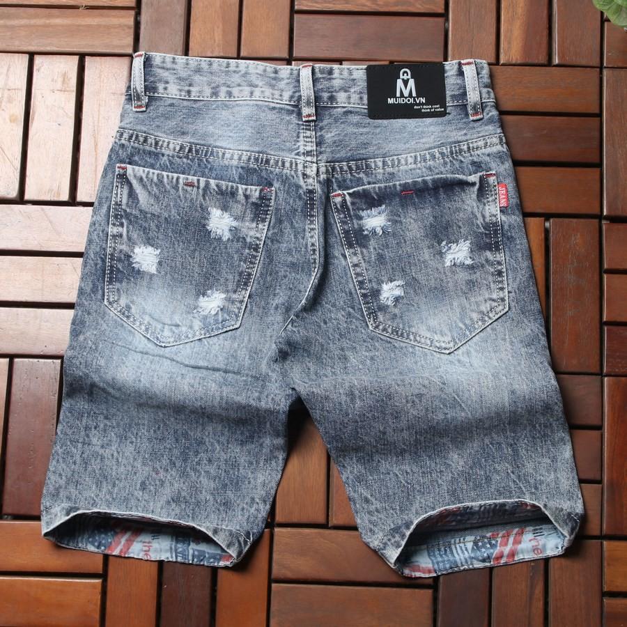 Quần short jean nam xám nhạt rách GN412 Gấu Nâu