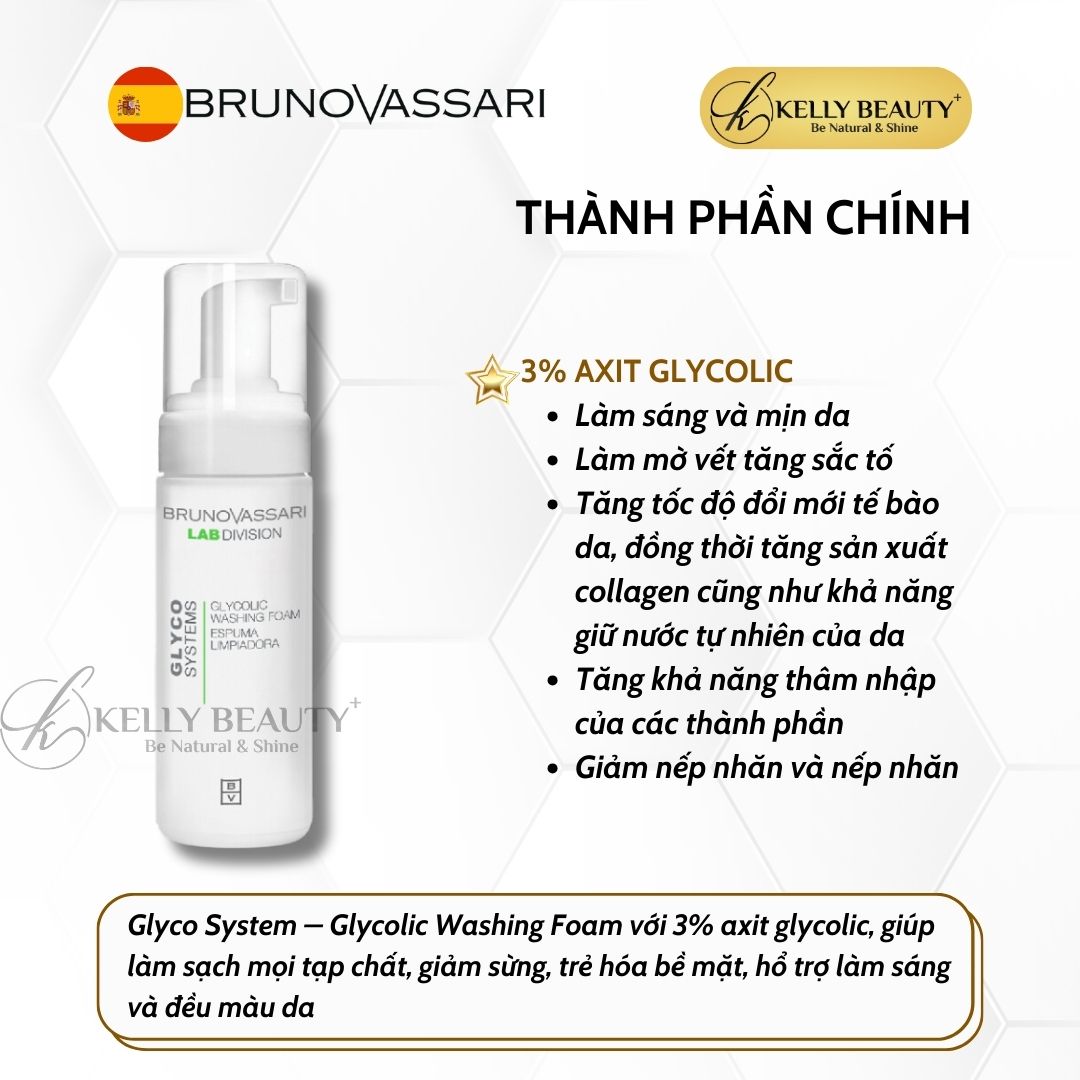 Bọt Rửa Mặt Sáng Da Glyco System - Glycolic Washing Foam - Bruno Vassari | Kelly Beauty