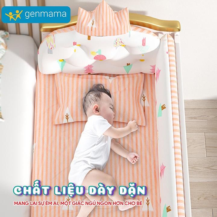 Quây cũi hoàng gia cho bé, quây cotton 4 xung quanh cũi kèm đệm, gối kích thước dài 100 rộng 56cm kiểu dáng mới 2022