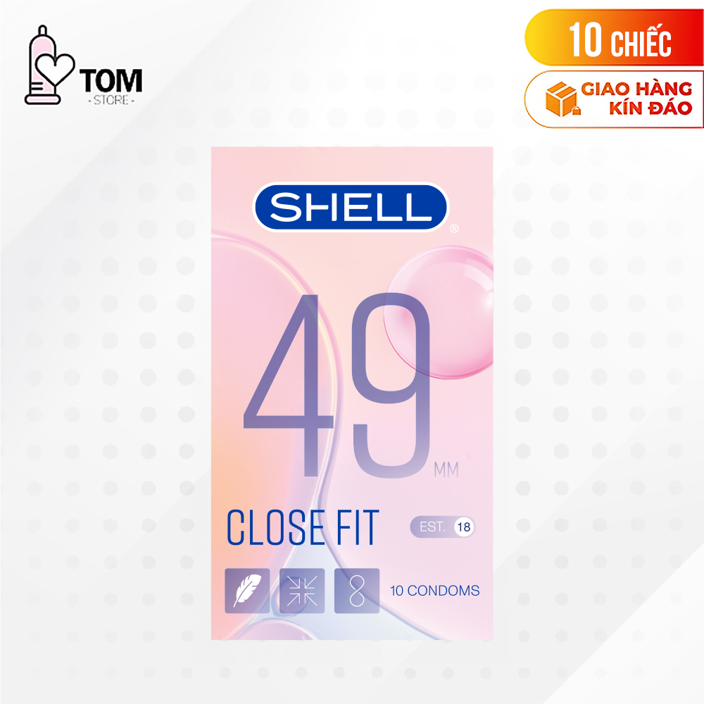 Bao cao su Shell Close Fit - Size 49mm, siêu mỏng, kéo dài thời gian - Hộp 10 cái