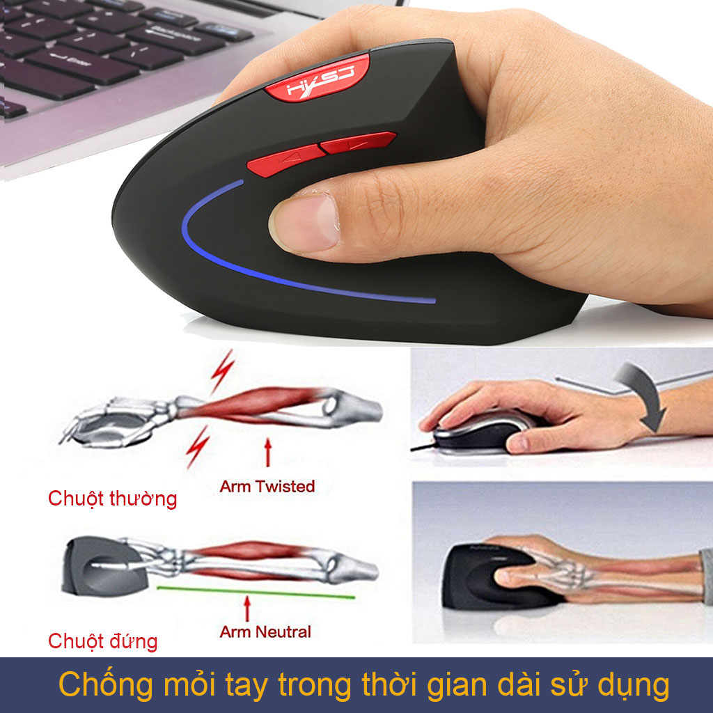 Hình ảnh Chuột không dây kiểu đứng sạc pin HXSJ T22 wireless USB 2.4GHz chống mỏi tay chuyên dùng cho pc laptop macbook ipad tivi - Hàng chính hãng