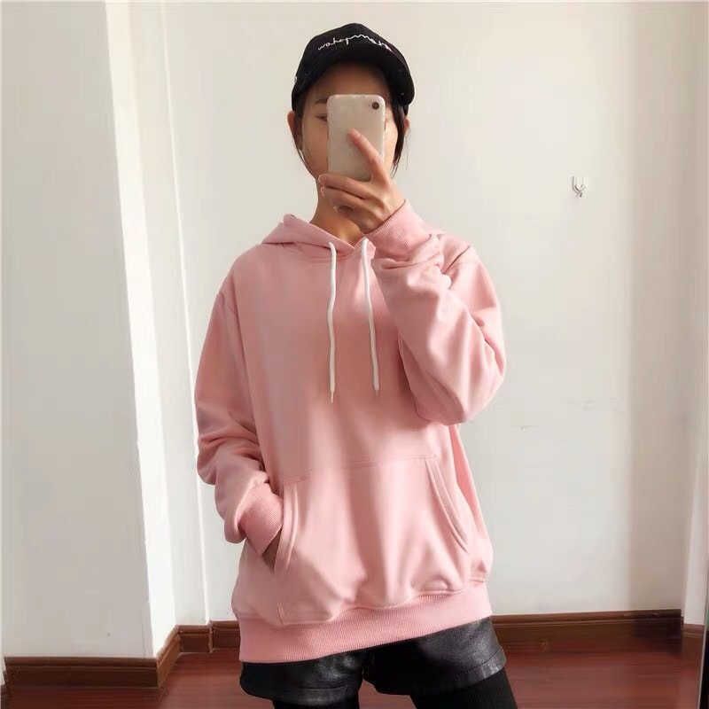 Áo hoodie nam trơn màu hồng phấn