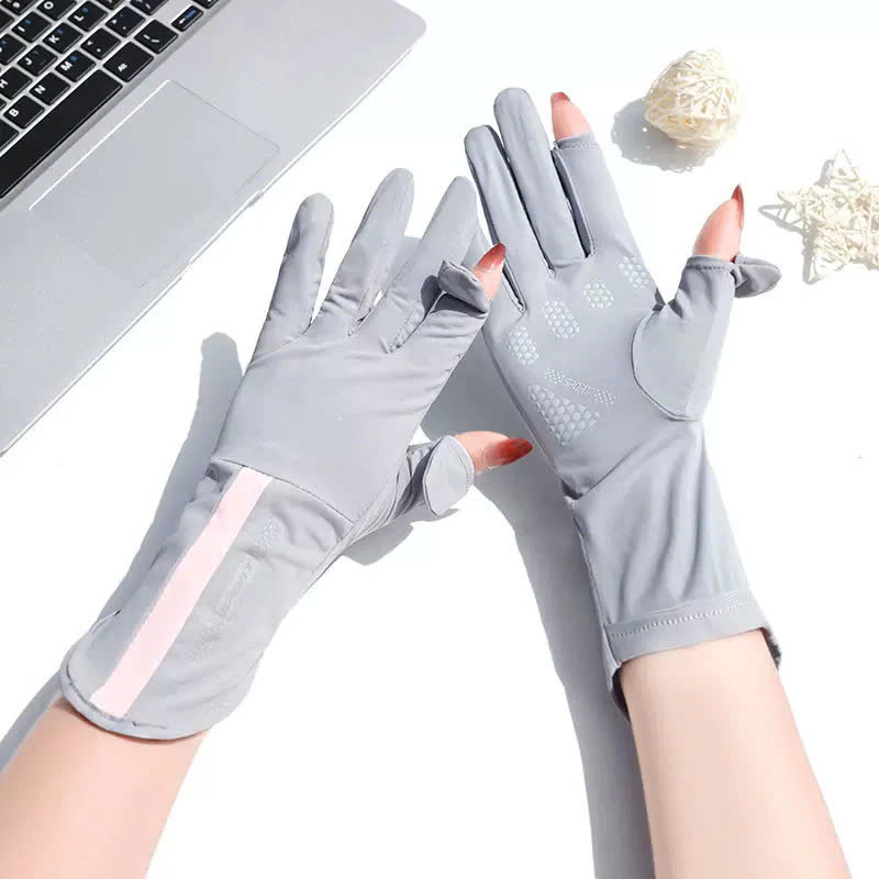 Găng Tay Hở 2 Ngón Unisex Chống Nắng, Có Thể Sử Dụng Cảm Ứng Điện Thoại UV UPF50+ MÀU GHI ĐẬM