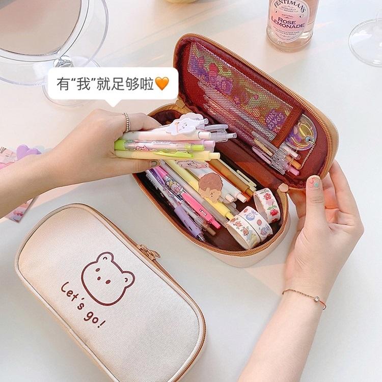 Hộp Đựng Bút Vải Đa Năng 2 Ngăn Gấu Good Luck BU19