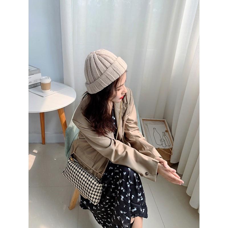 Túi kẹp nách đeo chéo vải nỉ caro ulzzang cá tính