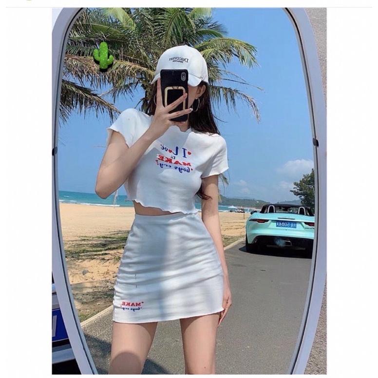 Set áo croptop kèm chân váy chất thun borip siêu đẹp-P