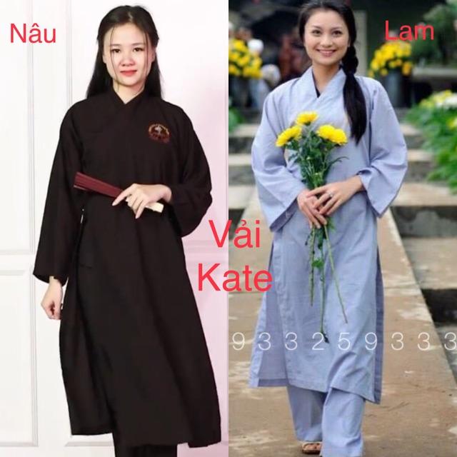 Đồ Lam Đi Chùa # Áo Tràng # Nam Nữ - Nâu Kate Thêu Sen,Size 2- 49kí (1.60m)