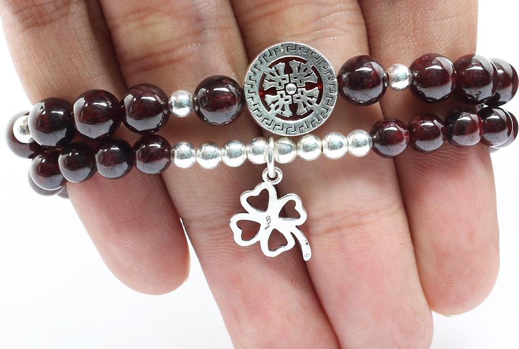 Cặp Vòng Garnet Ngọc Hồng Lựu Mix Charm Bạc Ngọc Quý Gemstones VT76