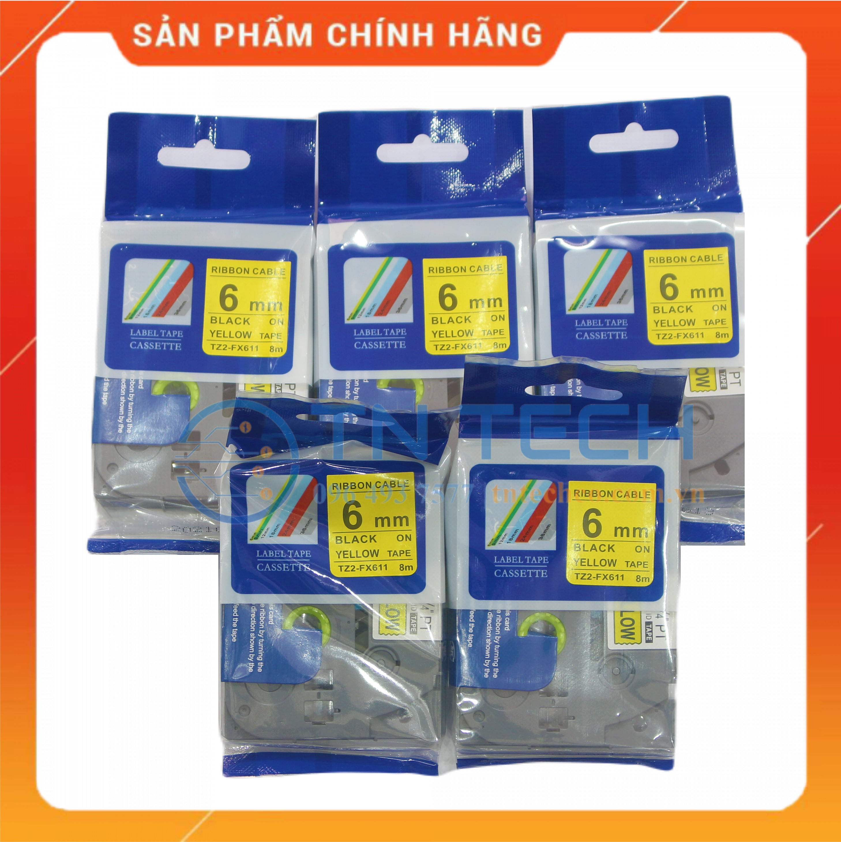 Nhãn In Tz2-FX611 - Đen nền vàng 6mm x 8m - Dùng cho máy in BROTHER - AIMO - PUTY [Hàng Nhập Khẩu]