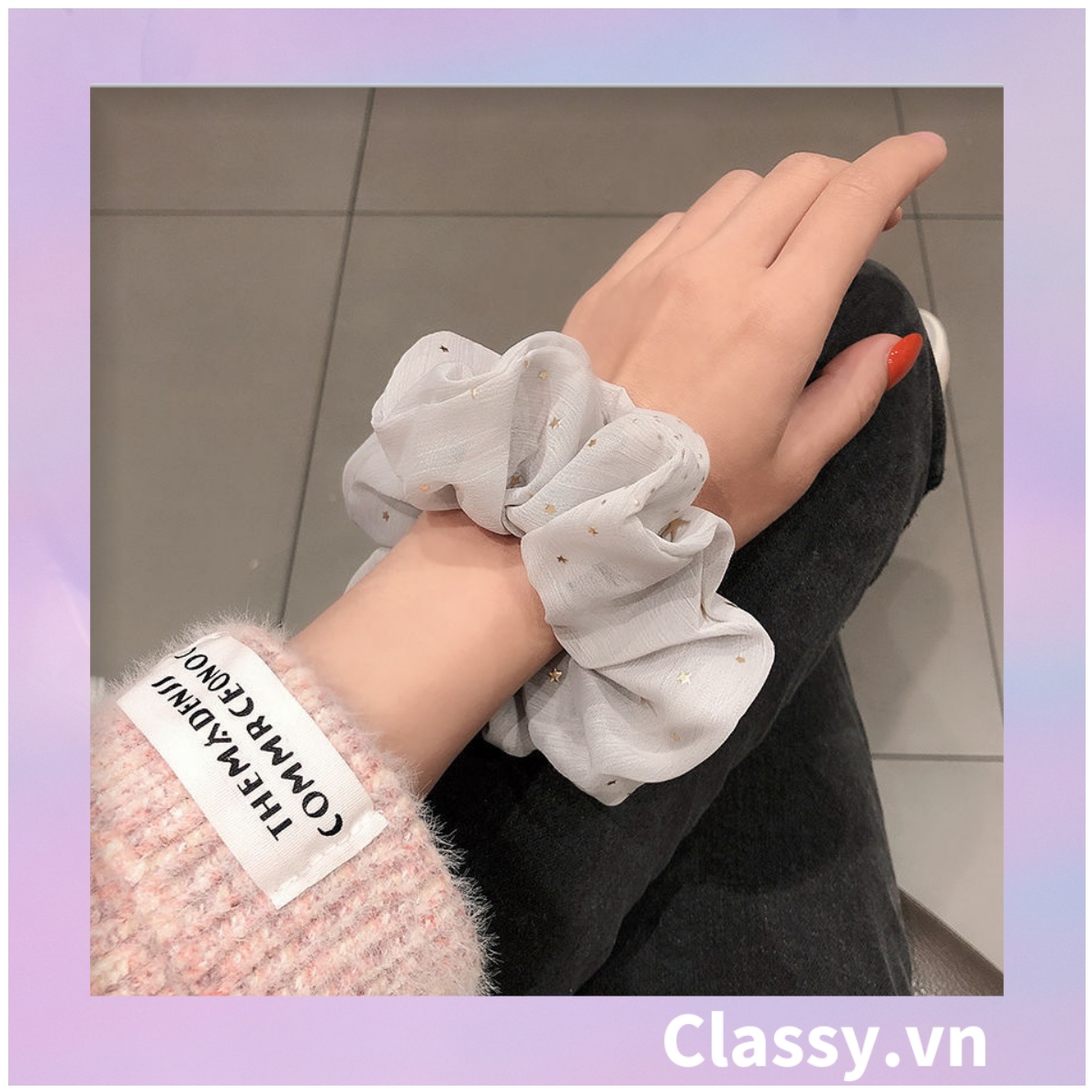 Scrunchies cột tóc, buộc tóc sợi lưới, họa tiết ánh sao, nhiều màu thanh lịch PK1023