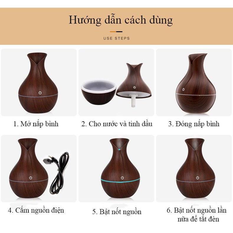 Máy xông tinh dầu vân gỗ tròn hình lọ hoa phun sương đuổi muỗi trong phòng ngủ lọc không khí giúp thư thái ngủ ngon