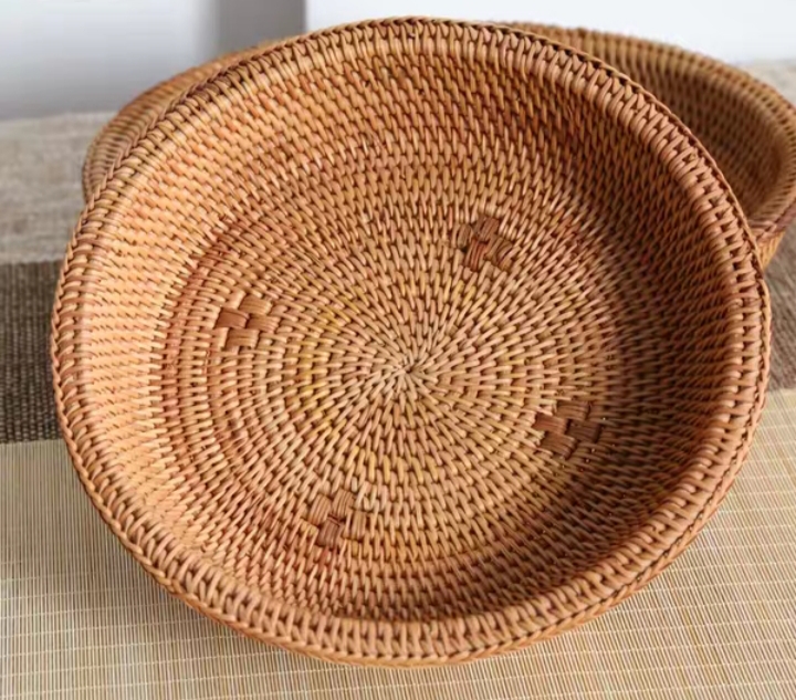 Đĩa mây xiên, đĩa mây hình tròn đựng thức ăn, D26cm