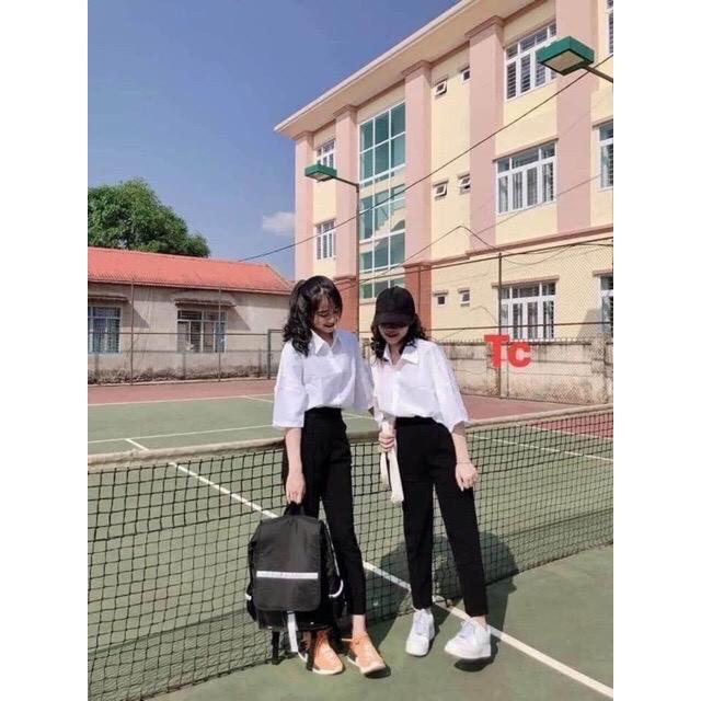 Áo sơ mi nữ tay lỡ có túi from ulzzang rộng các tính Áo sơ mi quốc dân đi học siu xinh