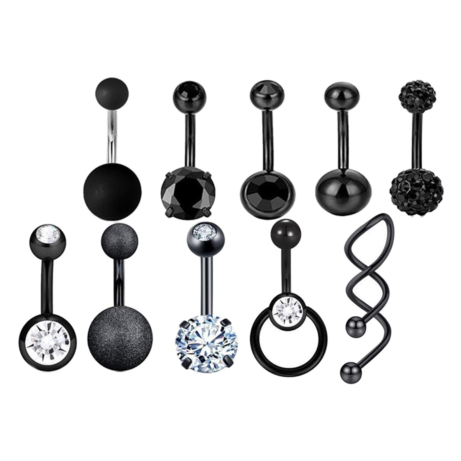 10Pcs Belly Button Rings Piercing Body Jewelry Stainless Steel for Women Men