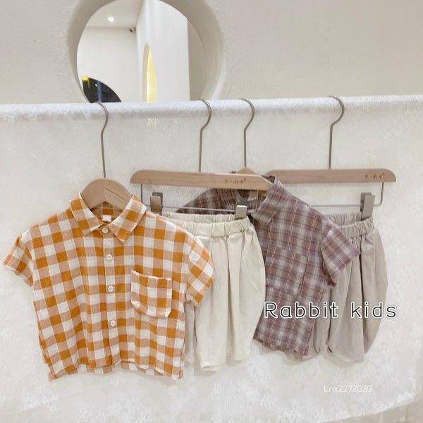 SET ÁO SƠ MI CARO QUẦN KEM -CP KID