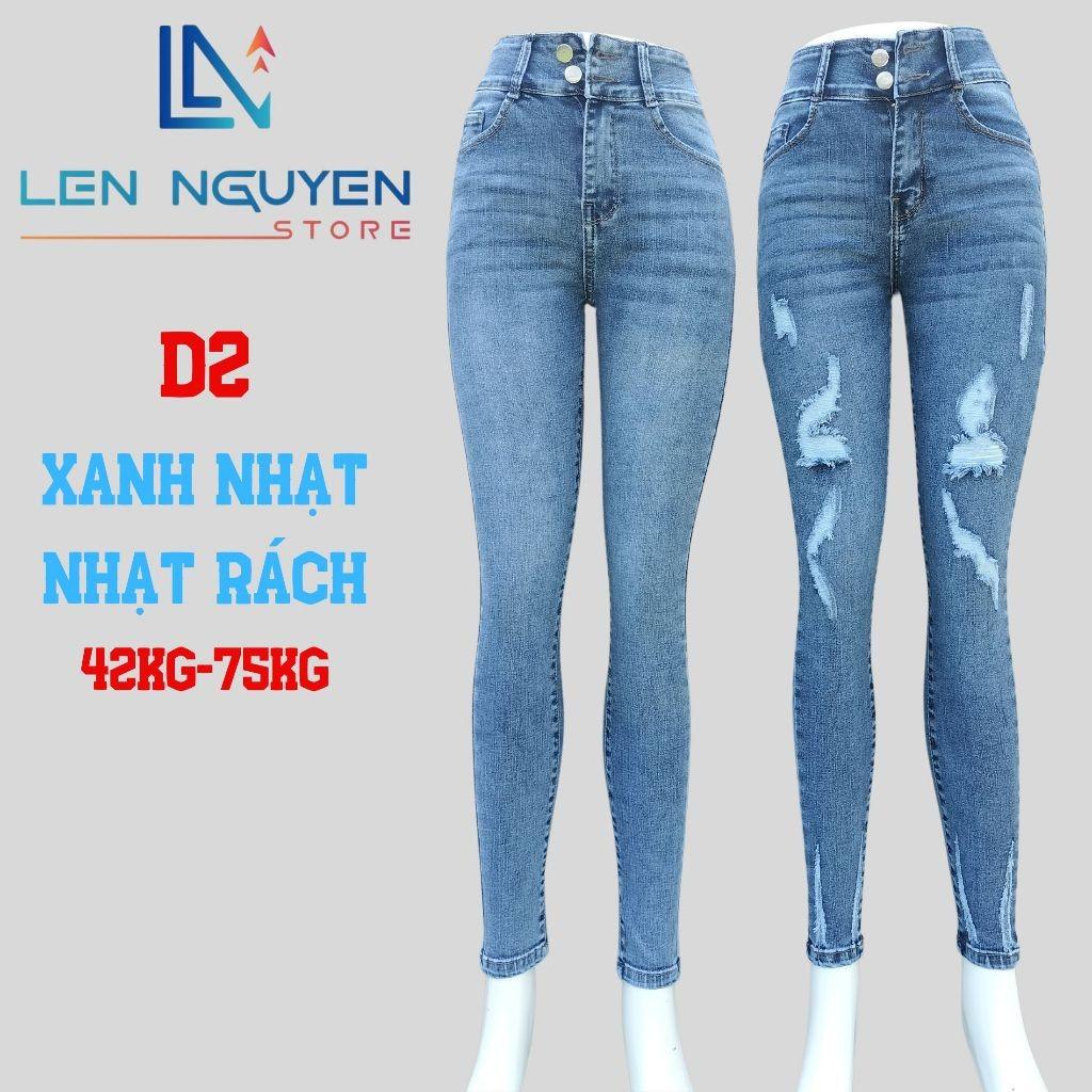 D2_Quần jean nữ, dài, lưng cao, quần bò nữ dáng ôm, quần rin nữ có big size, cho 42kg đến 75kg,LEN NGUYEN STORE - Xanh Nhạt
