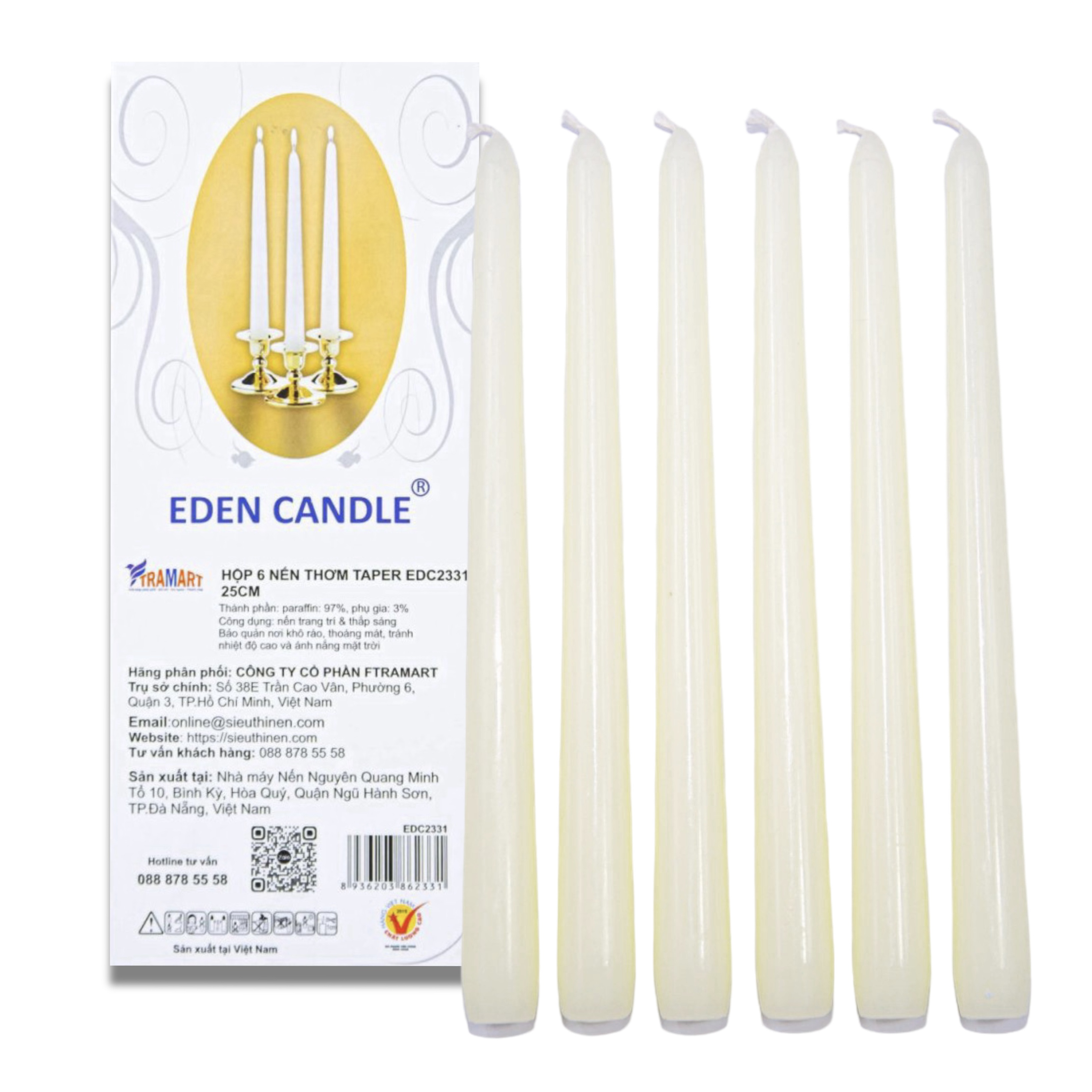 Hộp 6 Nến Thơm Taper Eden Candle FTRAMART EDC2331 - Kem