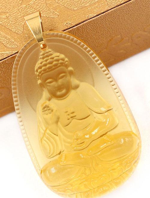 Mặt Phật A Di Đà pha lê vàng 5cm - phật bản mệnh tuổi Tuất và tuổi Hợi - mặt phật size lớn