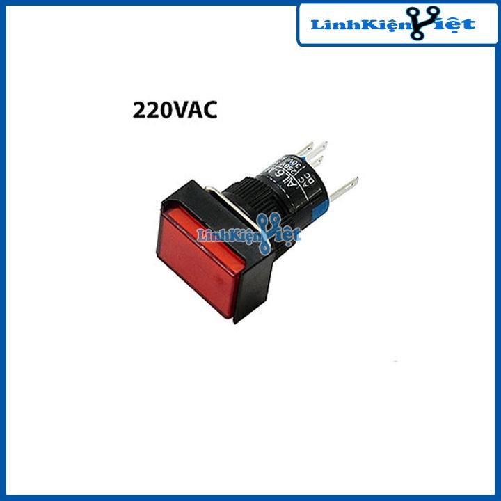 Nút nhấn đề chữ nhật 220VAC LA16J-11D nhấn nhả có đèn