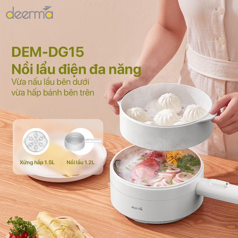 Nồi Lẩu Điện Mini Đa Năng Deerma DG15 - Hàng Nhập Khẩu