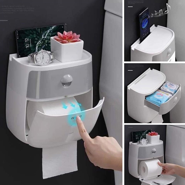 Hộp giấy vệ sinh treo tường loại to thiết kế 2 tầng có ngăn kéo bên trên, dễ dàng đựng đồ nhỏ chống nước