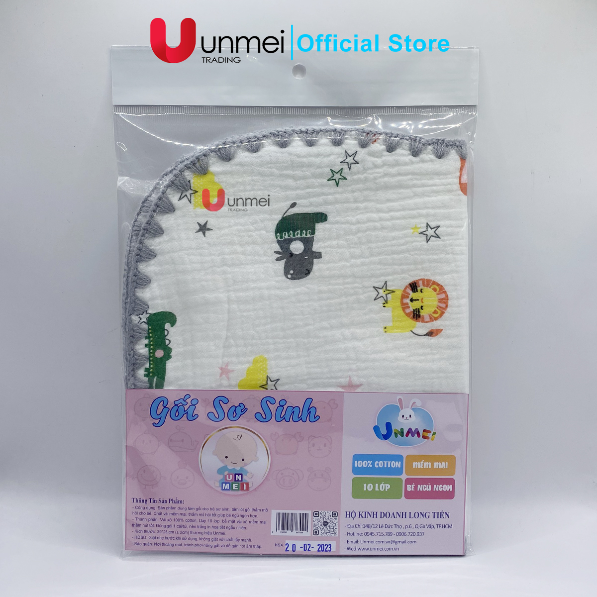 UNMEI - Gối Xô Sơ Sinh, Gối Xô Sợi Tre Mềm Mịn 10 Lớp 100% Cotton Cao Cấp Thấm Hút Mồ Hôi Cho Bé Sơ Sinh