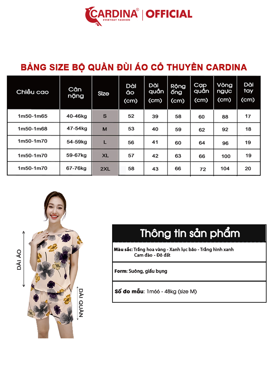 Đồ Bộ Nữ CARDINA Chất Lụa Mango Áo Cộc Tay Quần Đùi 2MF04
