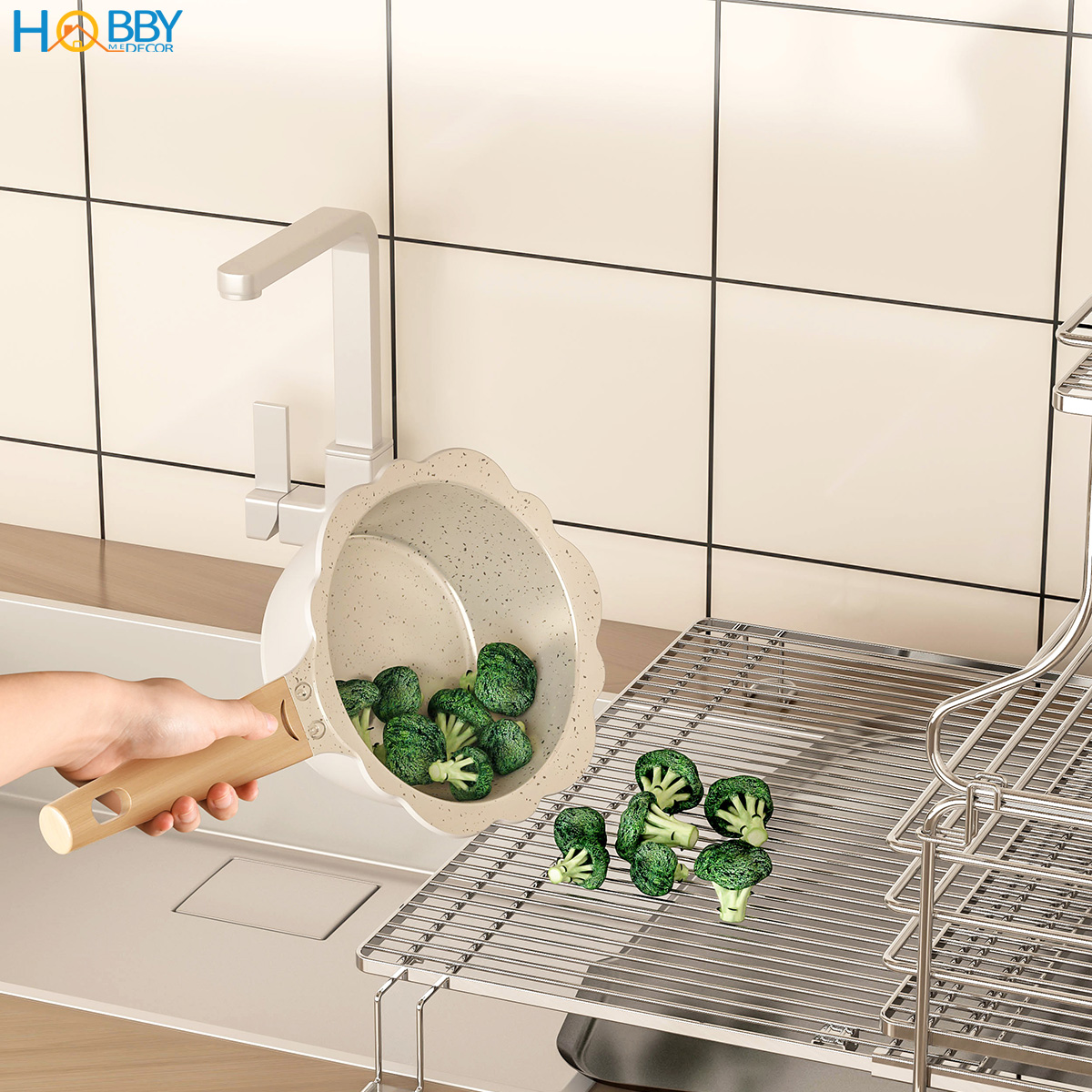 Kệ úp chén đa năng có khay thoát nước inox 304 Hobby home decor KC4