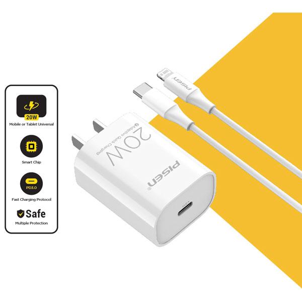 Bộ Sạc Nhanh Mr White USB-C 20W CL1000 Lightning - Pisen TS-C135