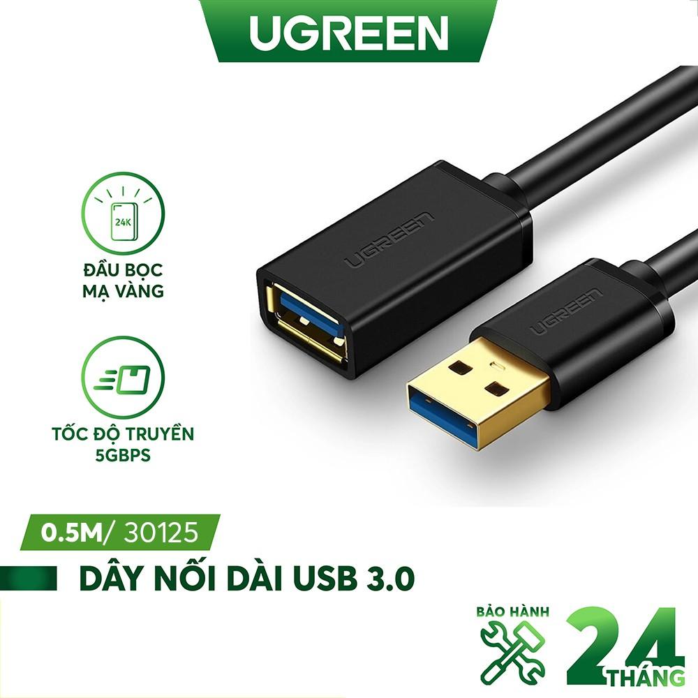 Dây Nối Dài Usb 3.0 Mạ Vàng Dài Từ 1 - 3M Ugreen Us129 Dây Dạng Dẹt Và Tròn - Hàng Chính Hãng - Tròn 0.5M 30125