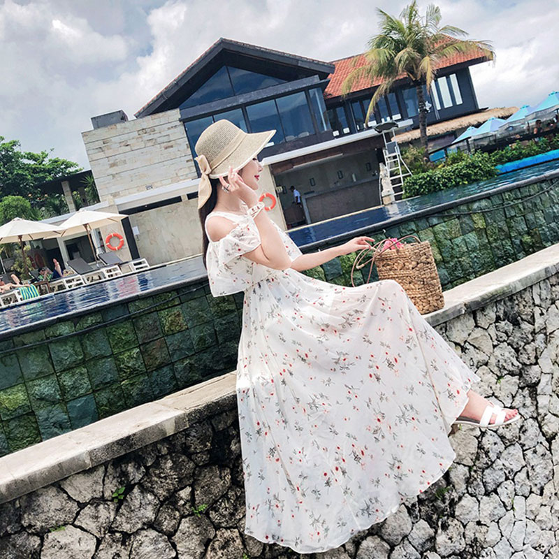 Đầm Đi Biển, Váy Đi Biển, Váy Maxi Đi Biển, Đầm Nữ Maxi Đi Biển, Đầm Hoa Nhí Trắng 2 Tầng Tà Xoè Rộng Phong Cách Trẻ Trung - OQA054 - Ope Store