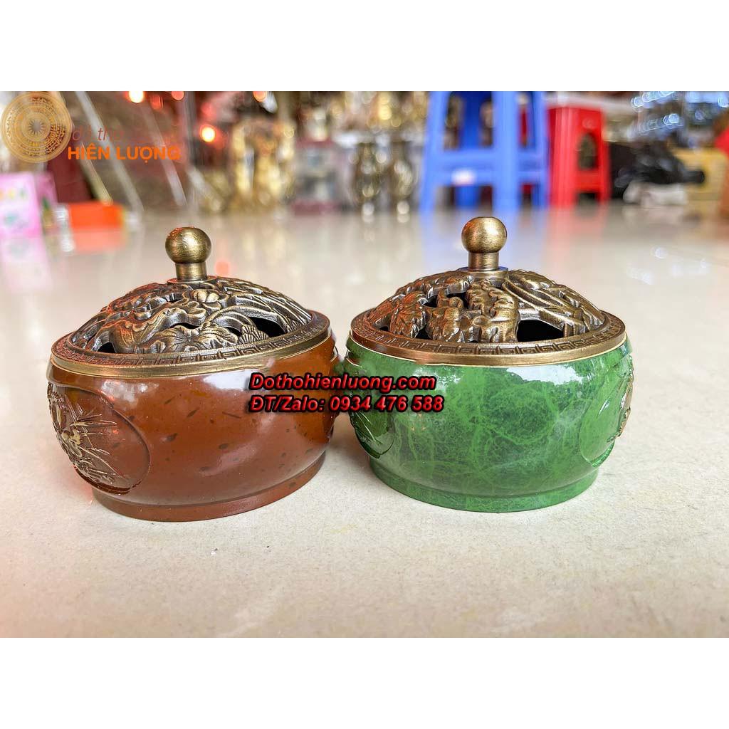 Lư Xông Trầm Bằng Đồng Màu Xanh và Màu Nâu Cực Đẹp