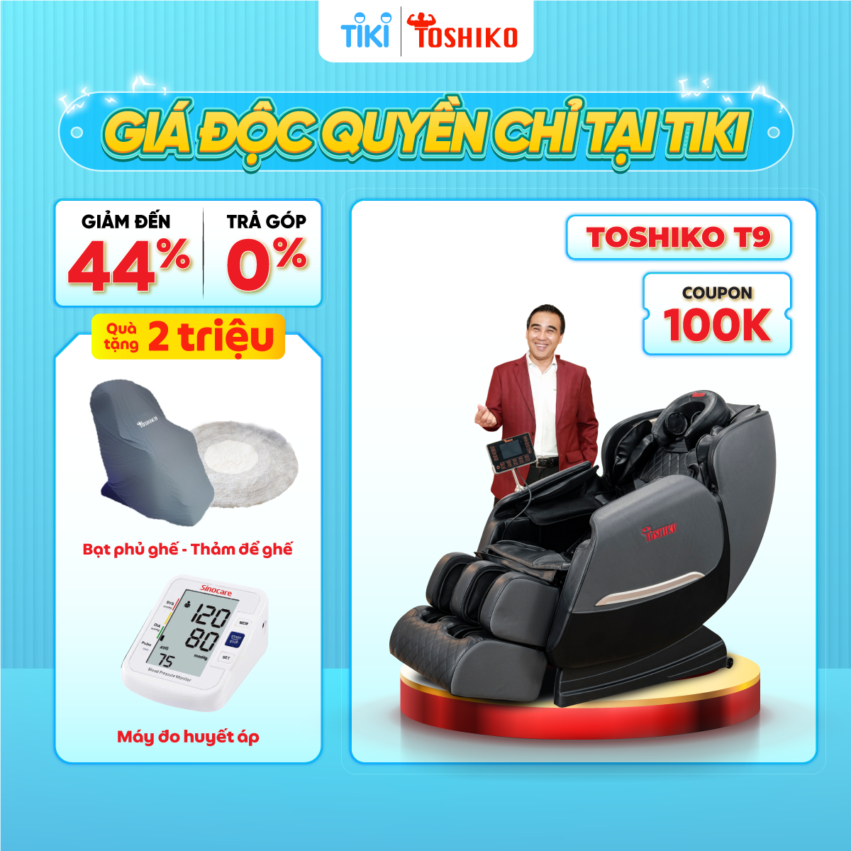 Ghế massage toàn thân Cao Cấp con lăn 4D di chuyển Toshiko T9, dòng ghế điều khiển bằng giọng nói, bảng điều khiển tiếng Việt, đa dạng các bài massage từng vùng, con lăn 4D di chuyển theo chiều dài cơ thể